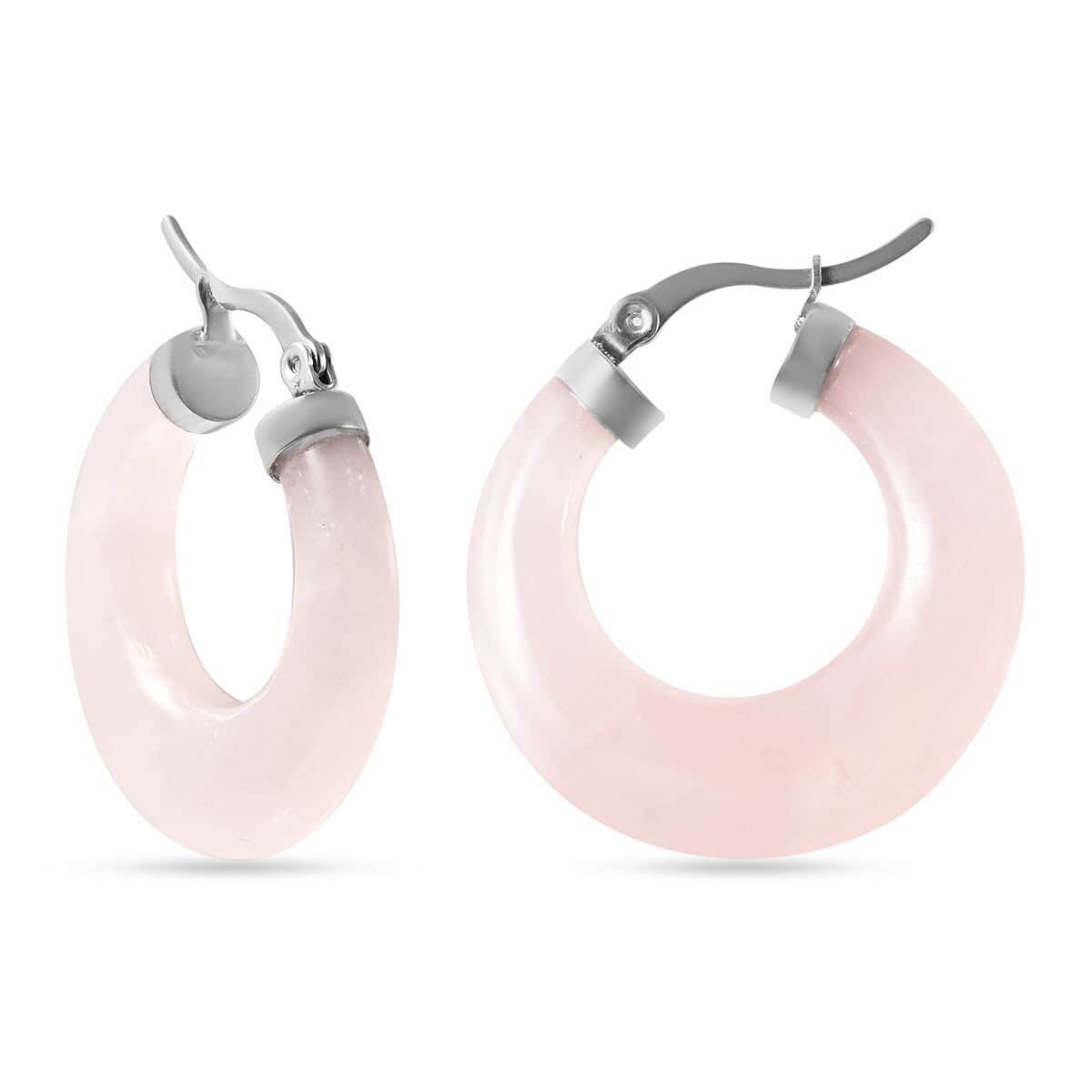 Galilea Rose Quartz Hoop Earrings in Stainless Steel 43.00 ctw image number 3