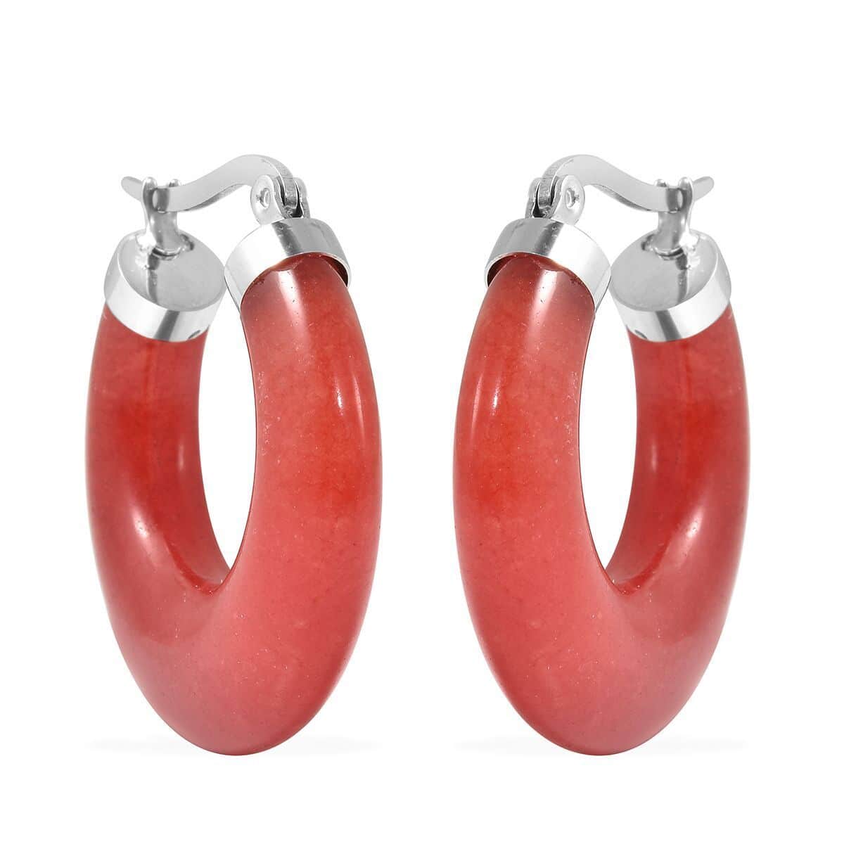 Red Carnelian Hoop Earrings in Stainless Steel image number 0