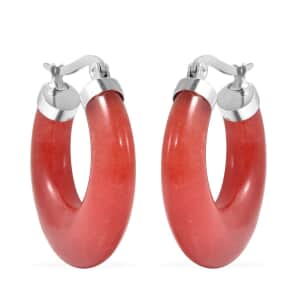 Red Carnelian Hoop Earrings in Stainless Steel