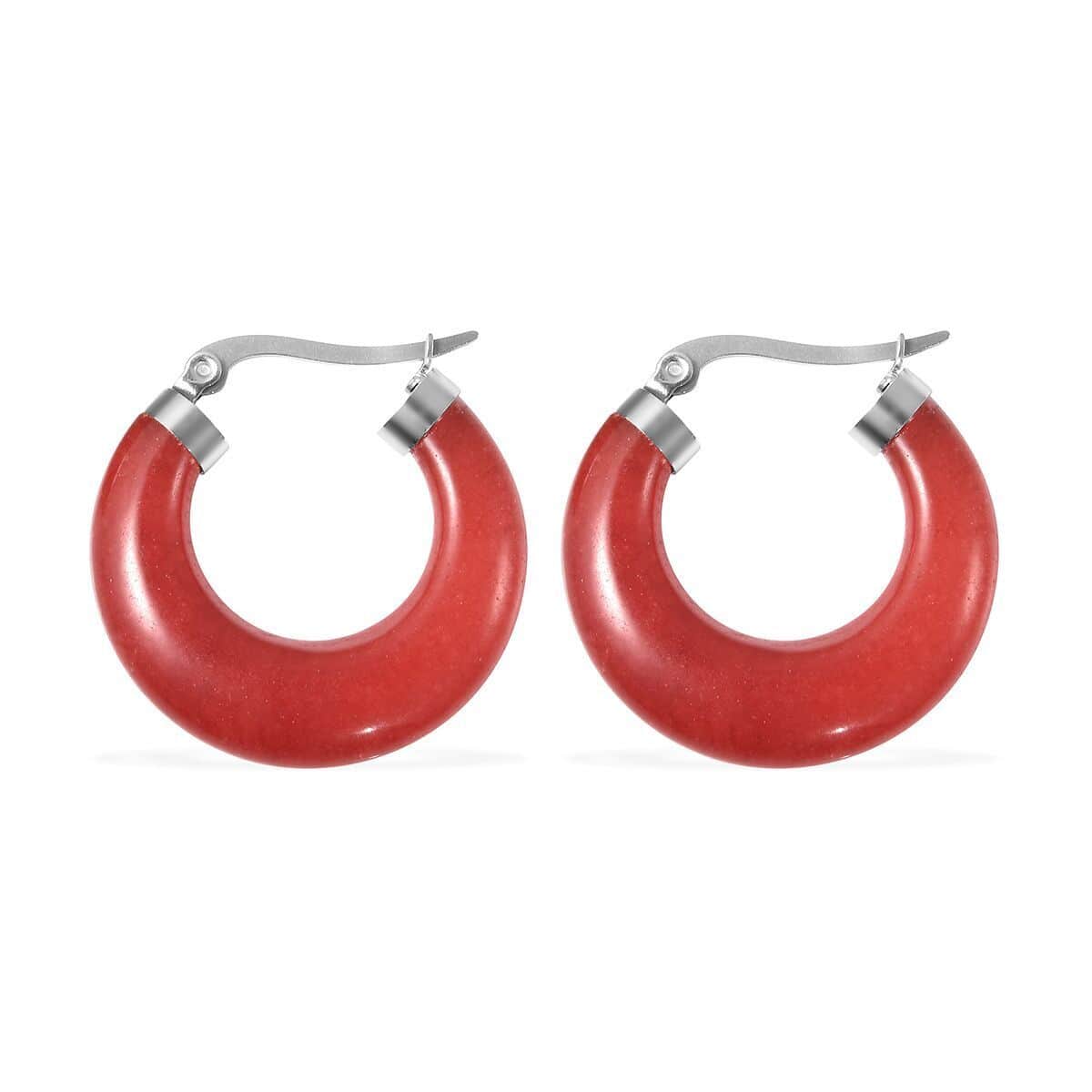 Red Carnelian Hoop Earrings in Stainless Steel image number 3