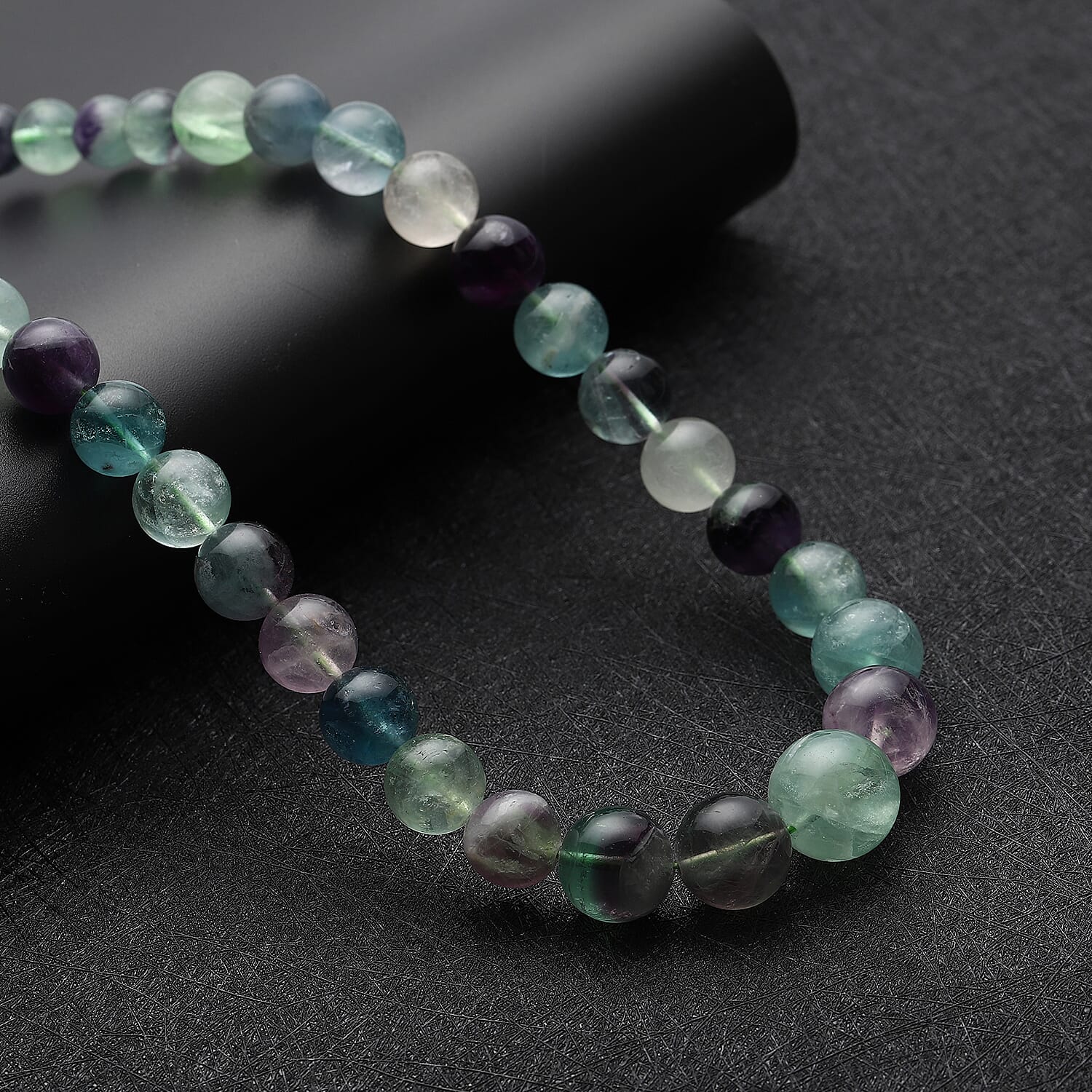 Multi Fluorite Beads Necklace 18 Inches with Magnetic Clasp in Sterling Silver 648.50 ctw