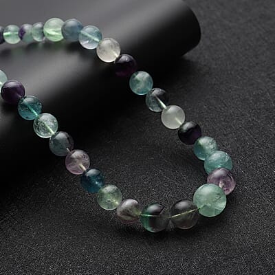 Multi Fluorite Beads Necklace 18 Inches with Magnetic Clasp in Sterling Silver 648.50 ctw