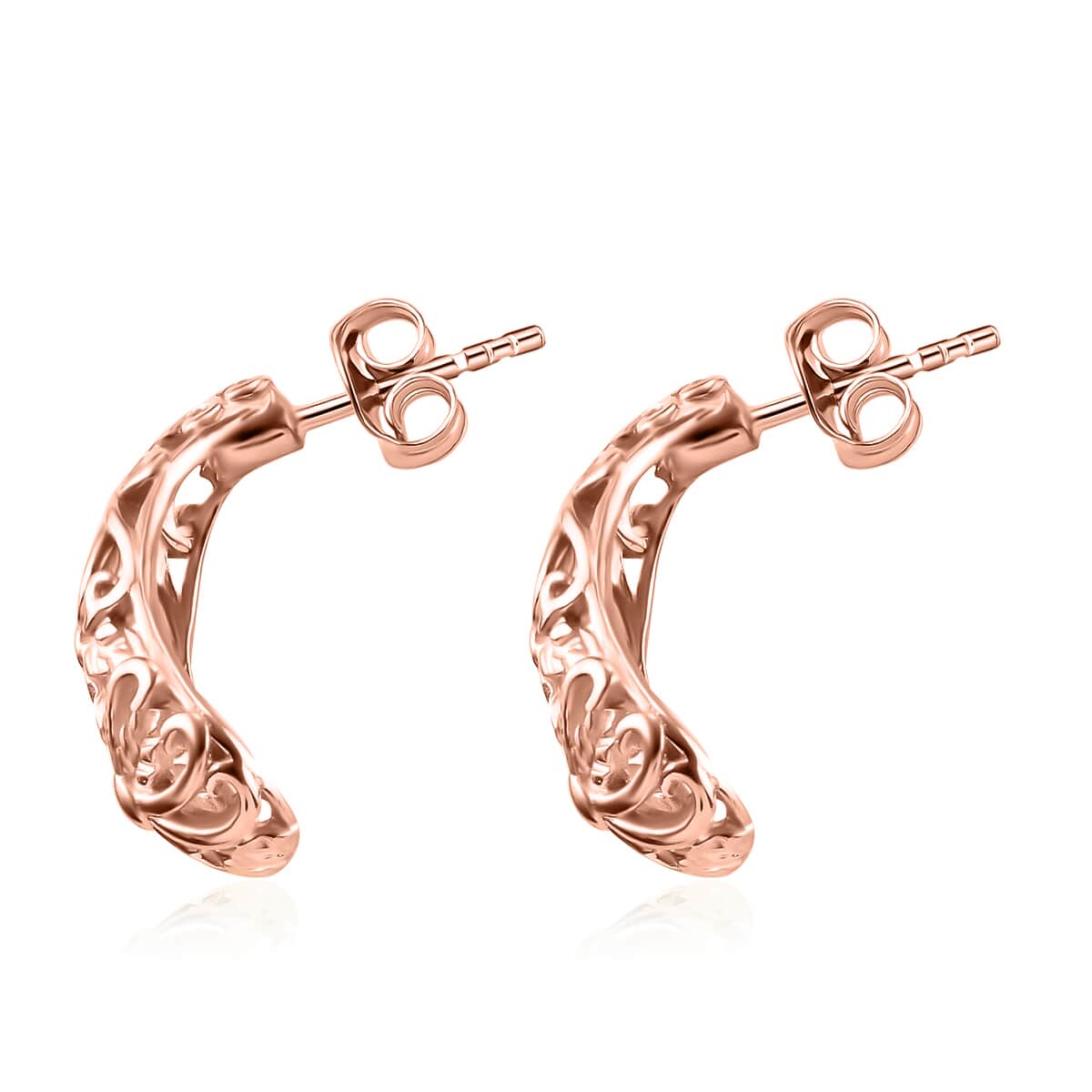 Hoop Earrings in 14K RG Over Sterling Silver, Silver J-Hoops, Jewelry Gifts For Women image number 3