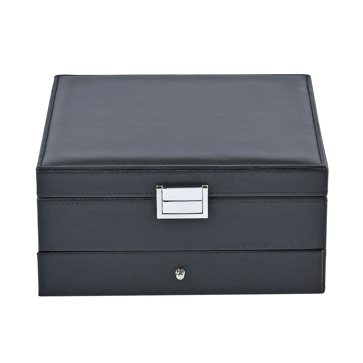 Black Faux Leather 3 Layer Jewelry Organizer with Removable Tray and Drawer image number 1