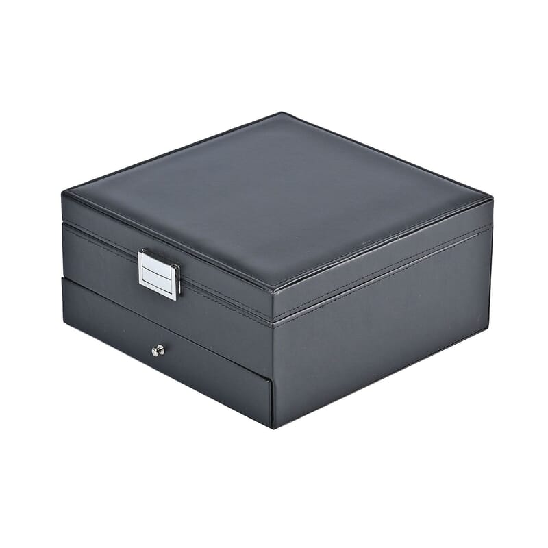 Black Faux Leather 3 Layer Jewelry Organizer with Removable Tray and Drawer