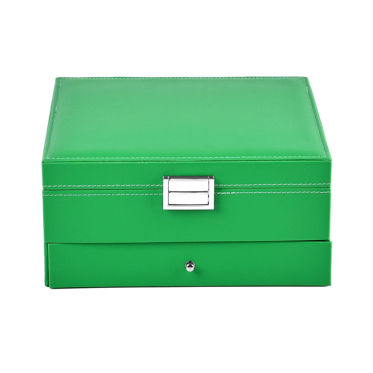 Green Faux Leather 3 Layer Jewelry Organizer with Removable Tray and Drawer image number 1