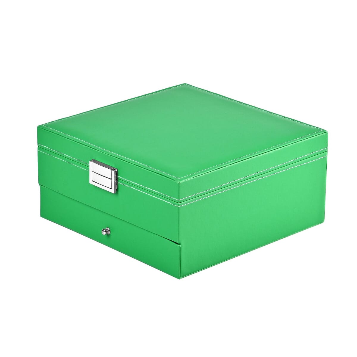 Green Faux Leather 3 Layer Jewelry Organizer with Removable Tray and Drawer image number 2