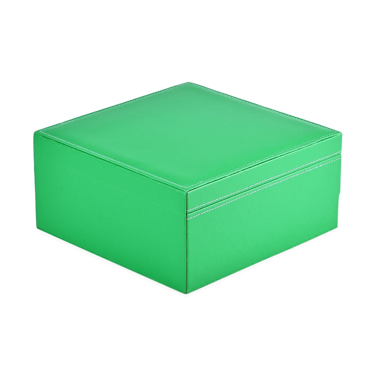 Green Faux Leather 3 Layer Jewelry Organizer with Removable Tray and Drawer image number 3