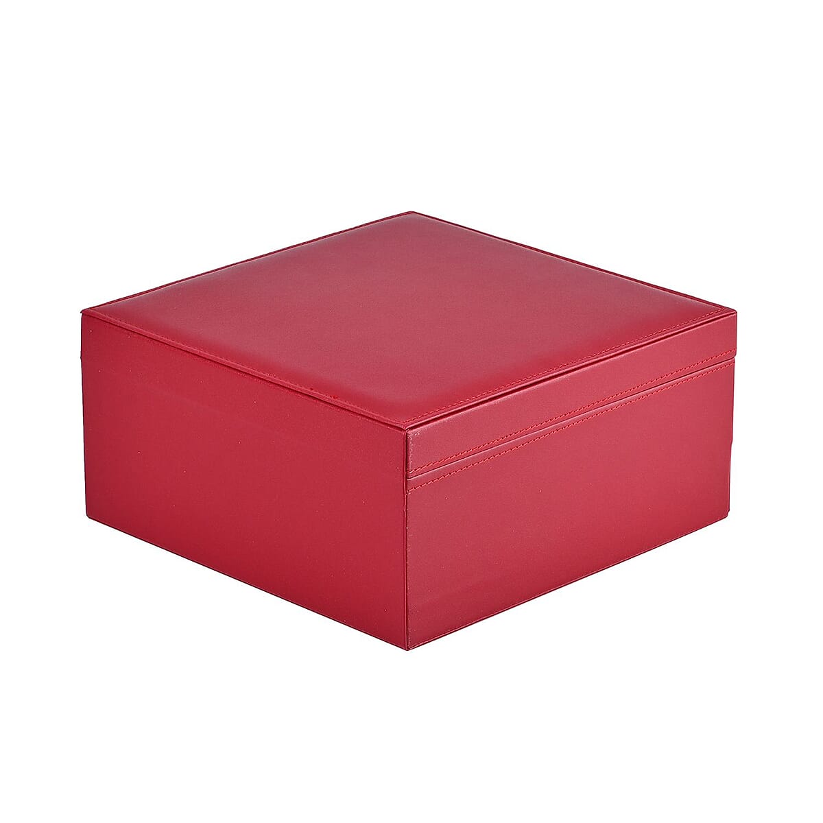 Wine Red Faux Leather 3 Layer Jewelry Organizer with Removable Tray and Drawer image number 3