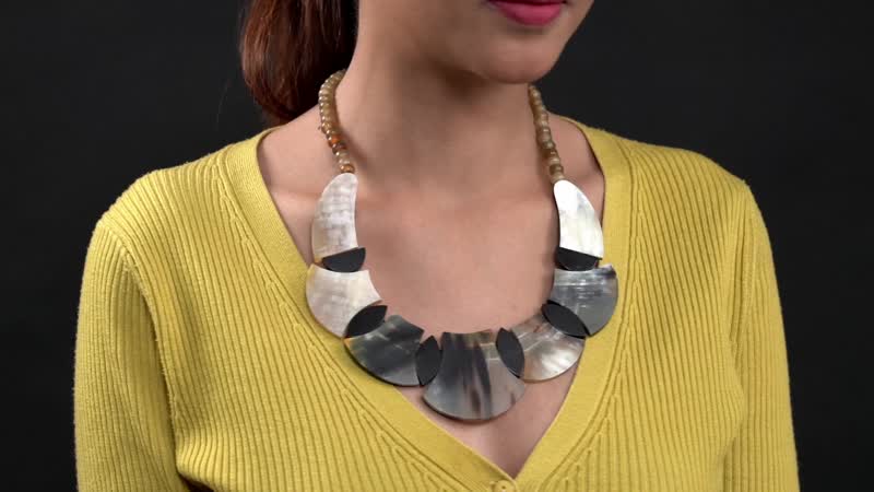 Multi Brown Genuine Buffalo Horn Scale Shape Necklace 18-20 Inches in Goldtone