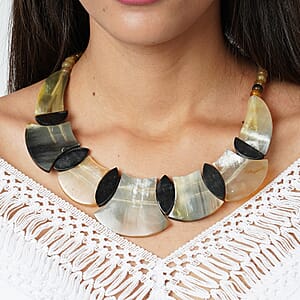 Multi Brown Genuine Buffalo Horn Scale Shape Necklace 18-20 Inches in Goldtone