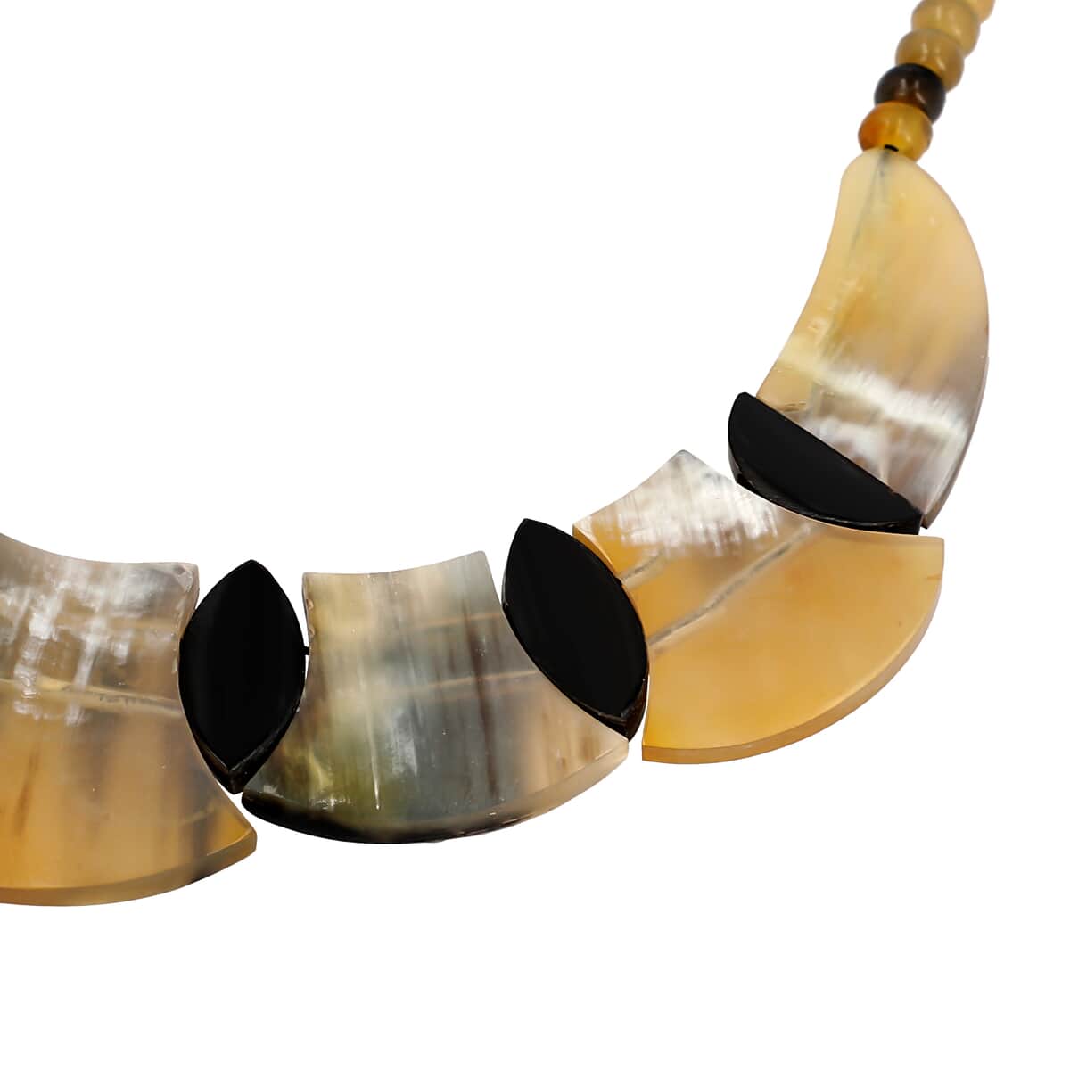 Multi Brown Genuine Buffalo Horn Scale Shape Necklace 18-20 Inches in Goldtone image number 2