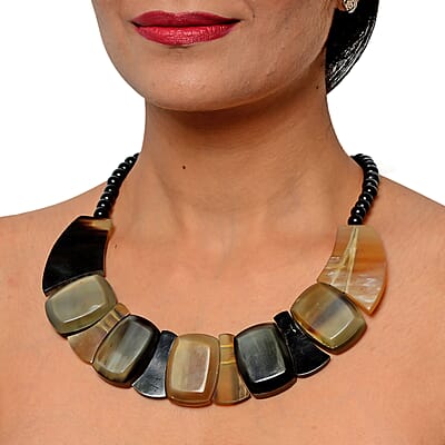 Multi Color Genuine Buffalo Horn Multi Shape Necklace 18-20Inches in Goldtone