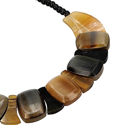 Multi Color Genuine Buffalo Horn Multi Shape Necklace 18-20Inches in Goldtone