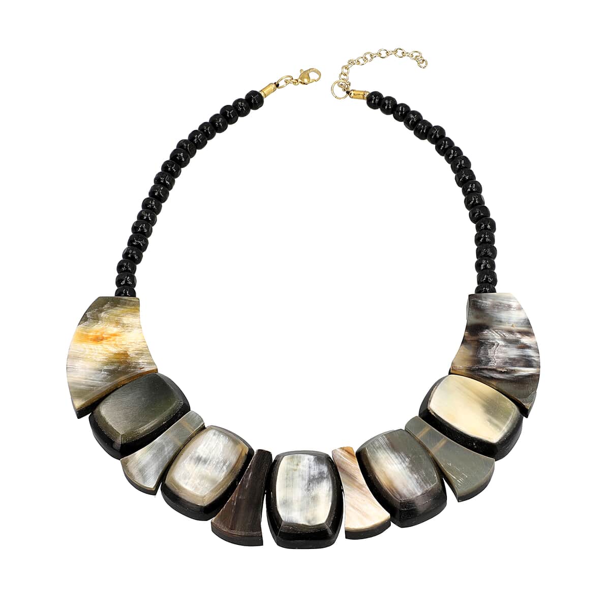 Black Genuine Buffalo Horn Multi Shape Necklace (18-20 Inches) in Goldtone image number 0