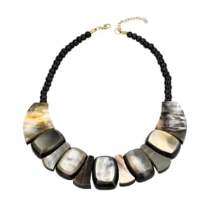 Black Genuine Buffalo Horn Multi Shape Necklace (18-20 Inches) in Goldtone