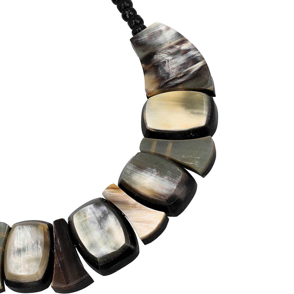 Black Genuine Buffalo Horn Multi Shape Necklace (18-20 Inches) in Goldtone image number 2