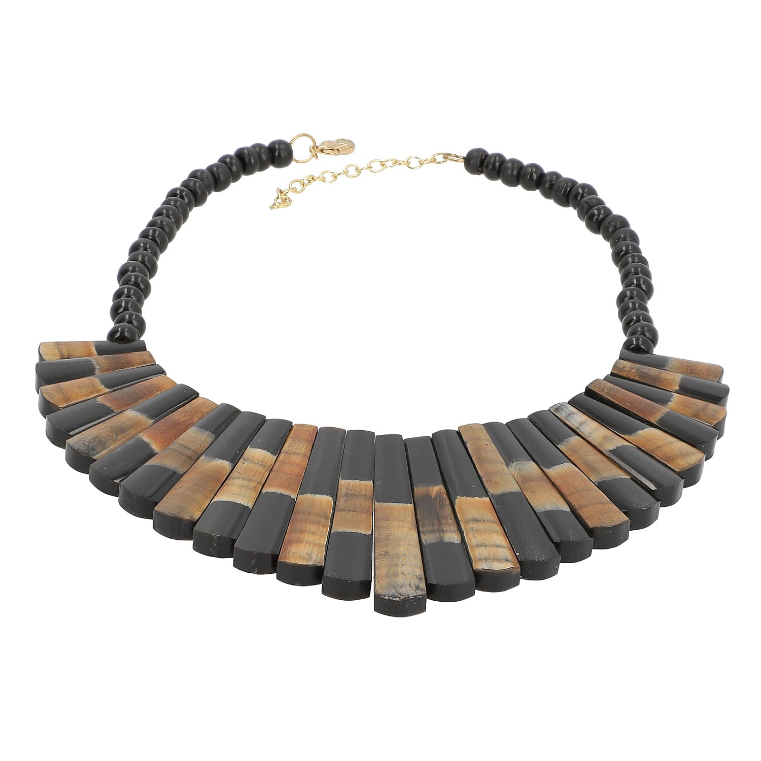 Multi Brown Genuine Buffalo Horn Fringe Necklace 18-20 Inches in Goldtone