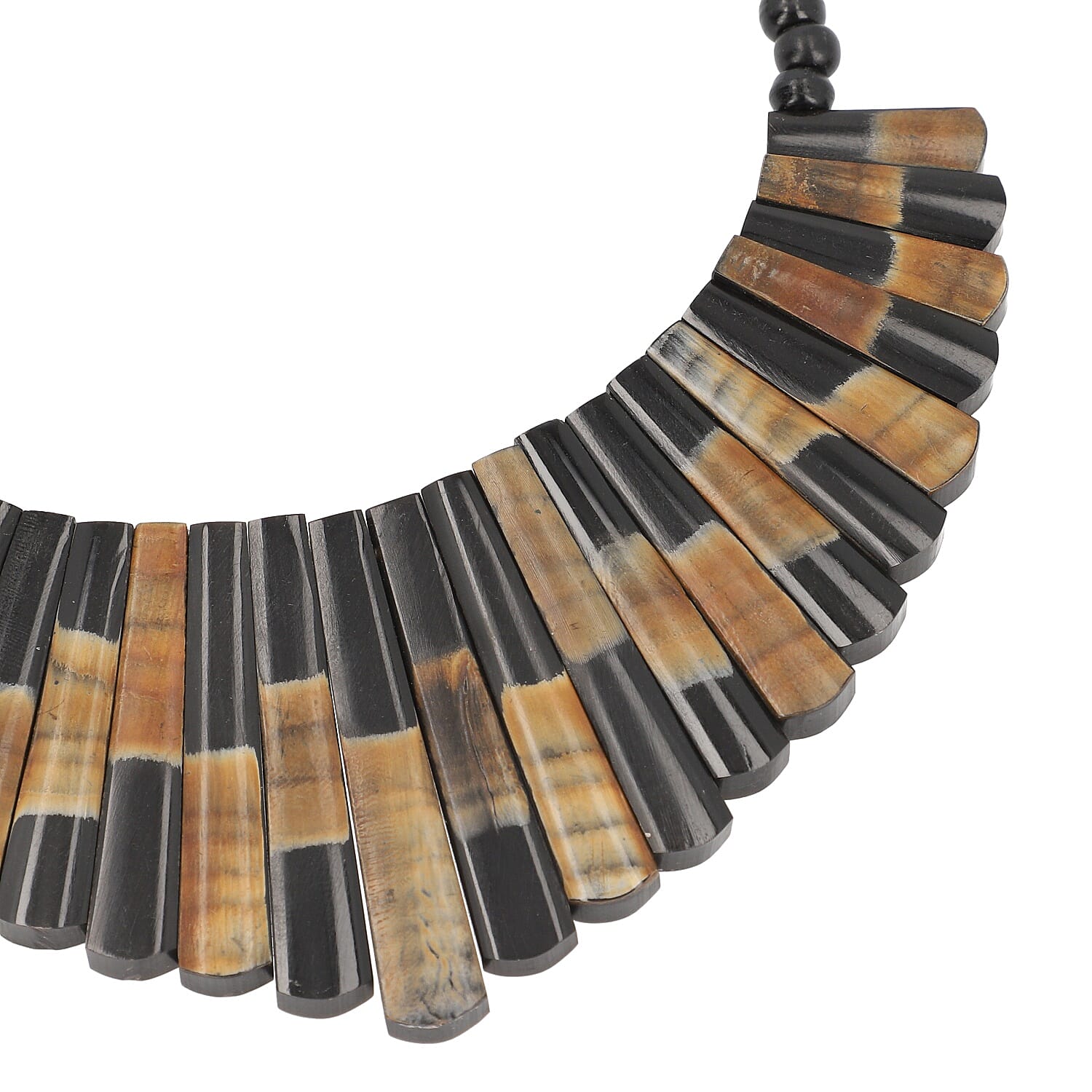 Multi Brown Genuine Buffalo Horn Fringe Necklace 18-20 Inches in Goldtone