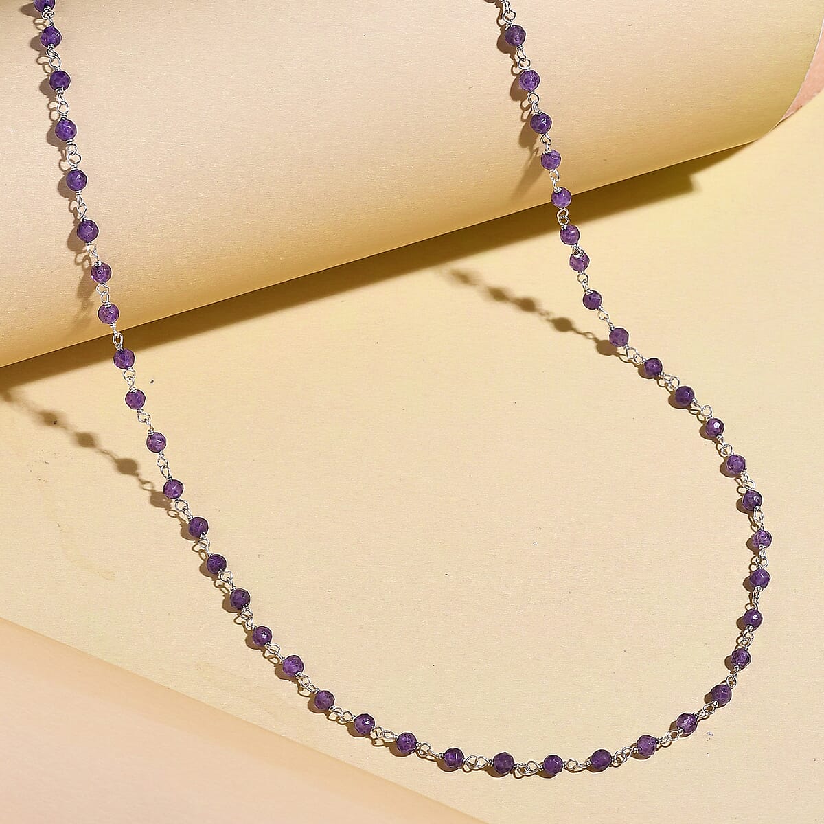 Amethyst Faceted Beaded Necklace 20 Inches in Sterling Silver 13.00 ctw image number 1
