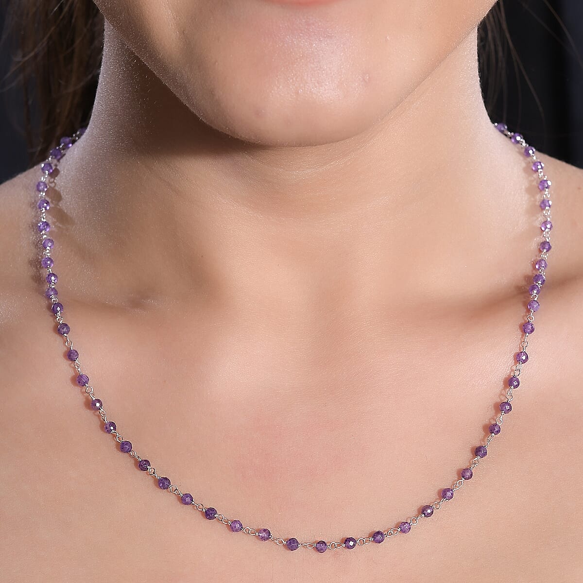 Amethyst Faceted Beaded Necklace 20 Inches in Sterling Silver 13.00 ctw image number 2