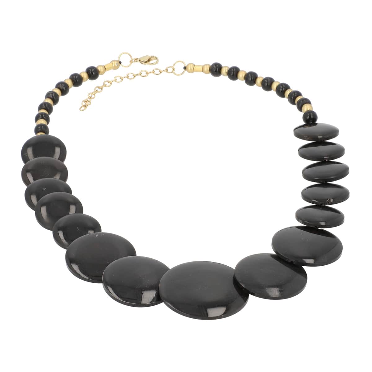 Black Genuine Buffalo Horn Round Necklace (18-20 Inches) in Goldtone image number 0