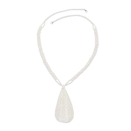 White Carved Bone Drop Necklace (18-20 Inches) in Silvertone image number 0