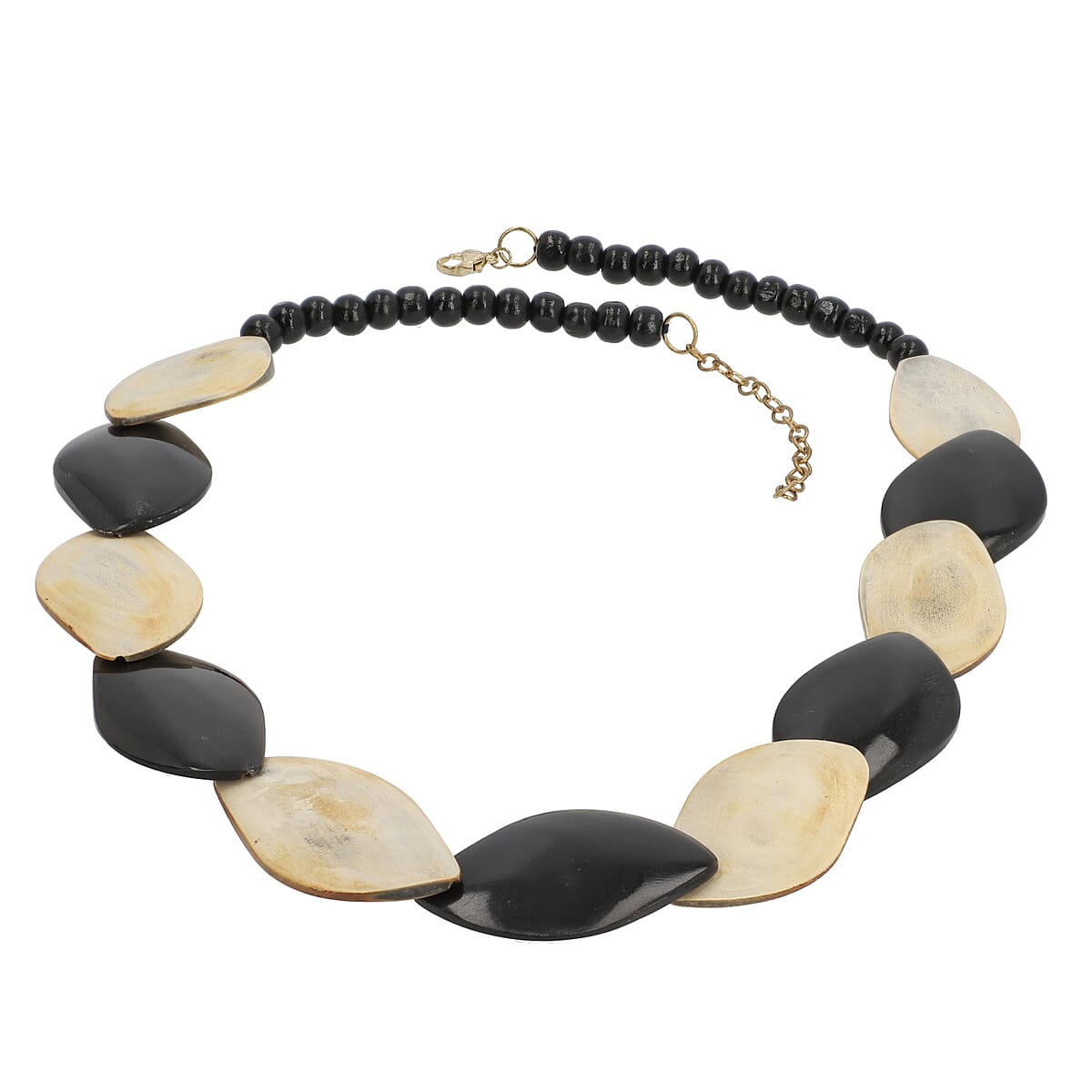 Beige & Black Genuine Buffalo Horn Necklace in Goldtone 18-20 Inches image number 0