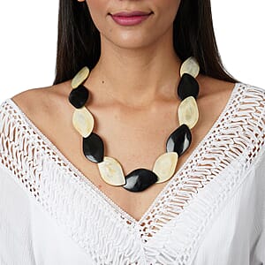 Beige & Black Genuine Buffalo Horn Necklace in Goldtone 18-20 Inches