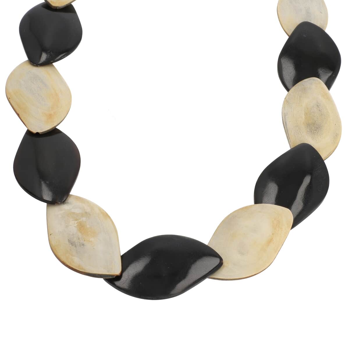 Beige & Black Genuine Buffalo Horn Necklace 18-20 Inches in Goldtone image number 2
