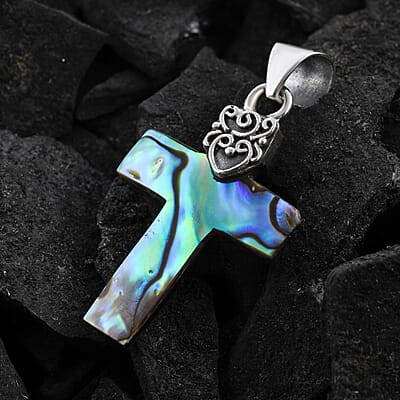 Abalone Shell Cross Pendant in Sterling Silver
