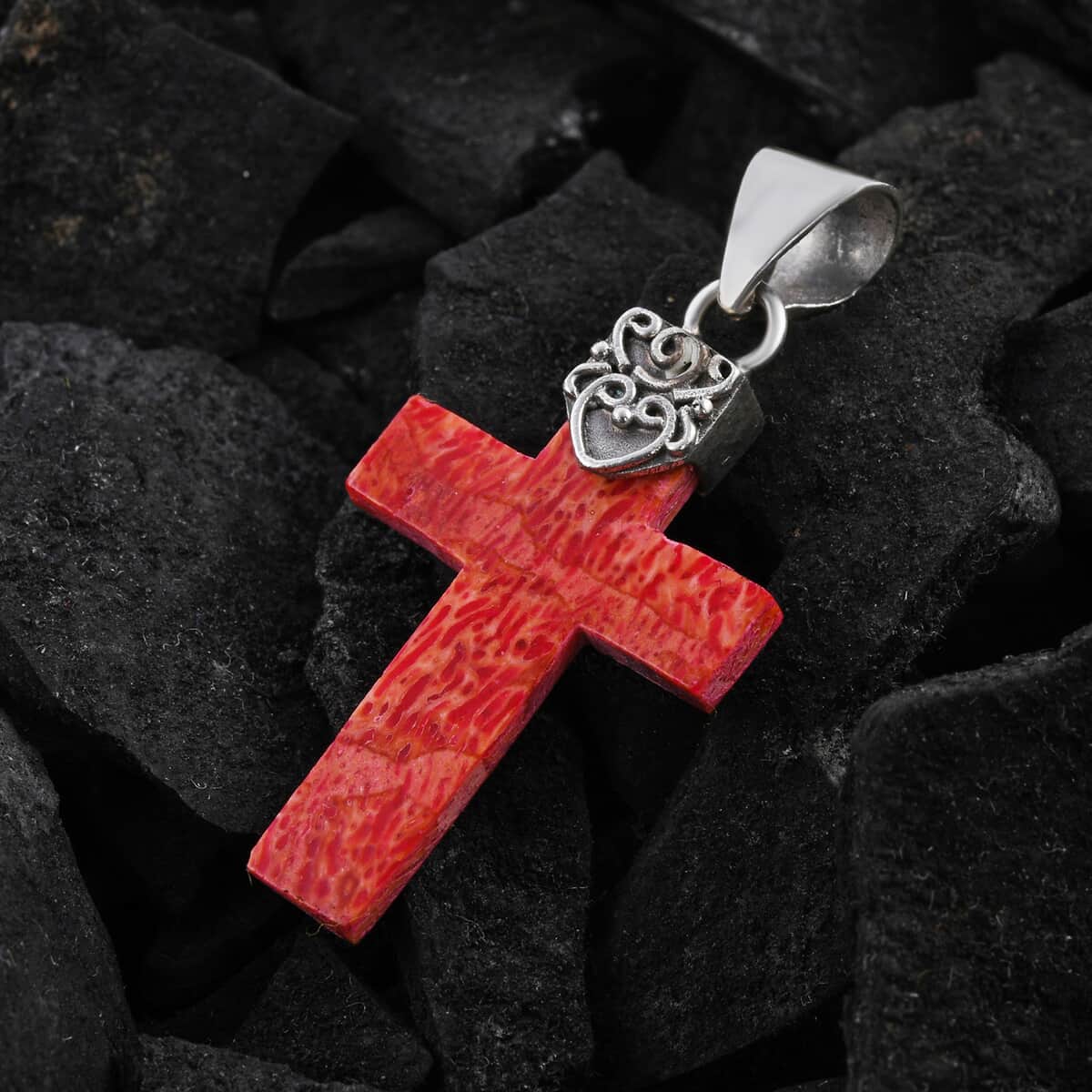 Sponge Coral Cross Pendant in Sterling Silver image number 1