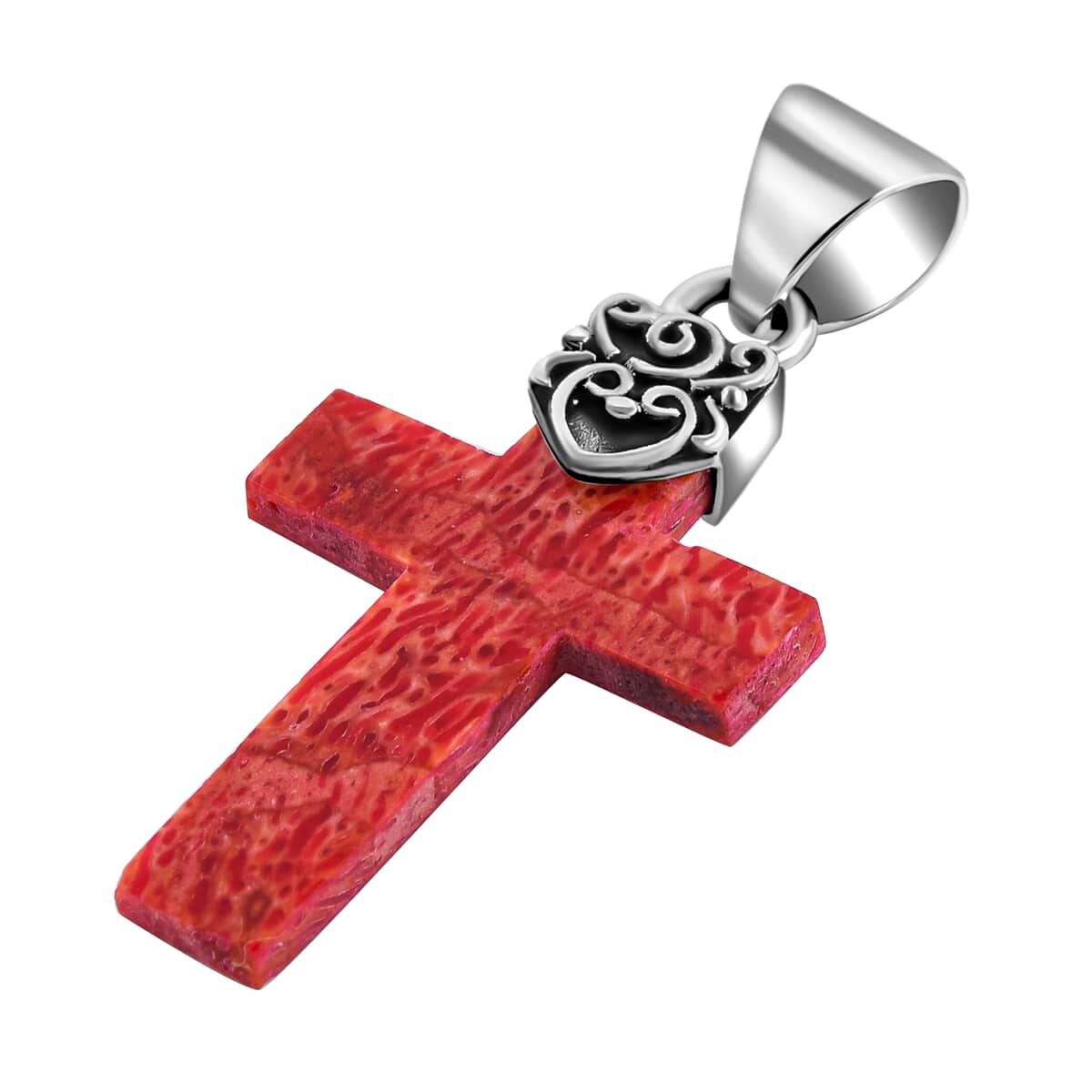 Sponge Coral Cross Pendant in Sterling Silver image number 2