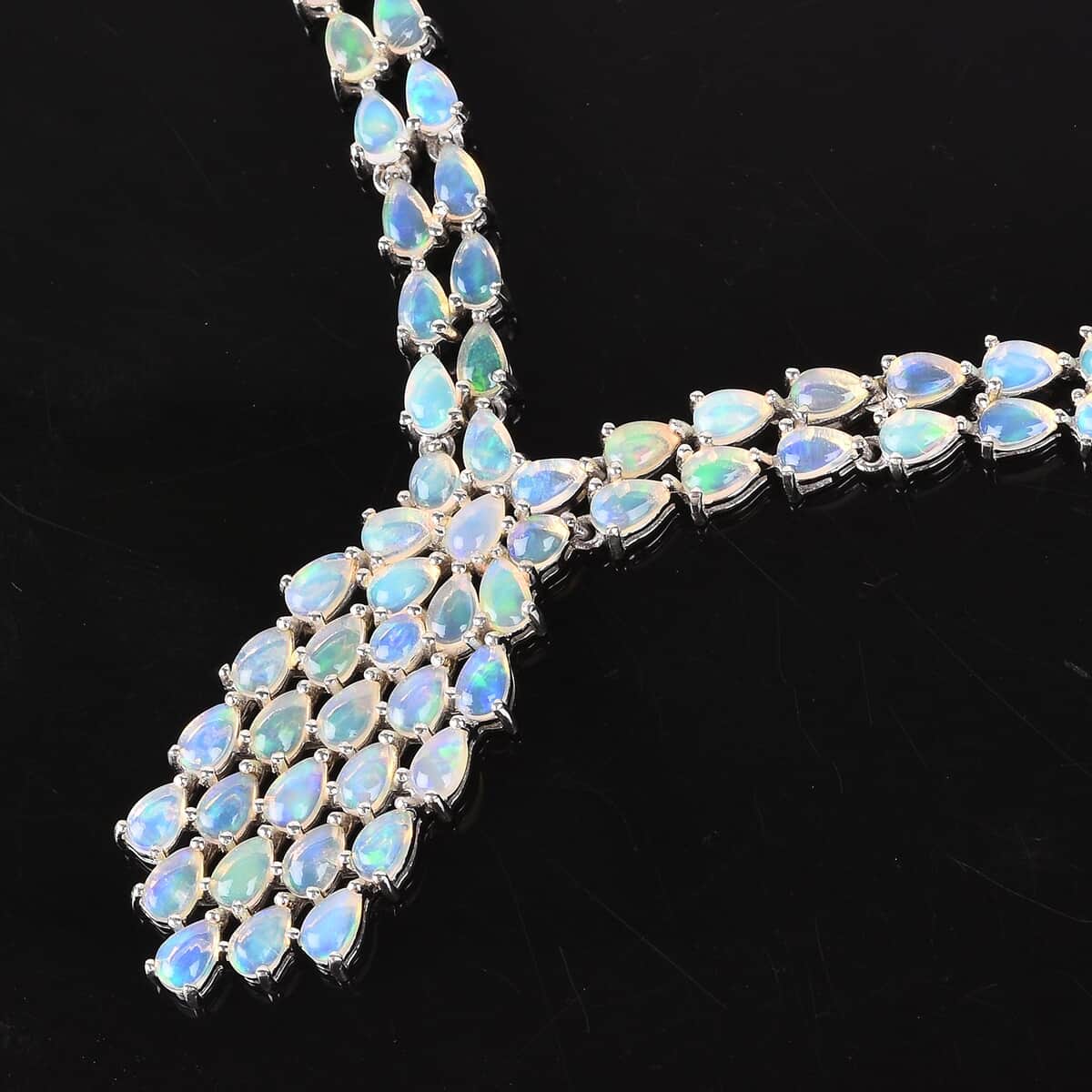 Ethiopian Welo Opal Necklace 18-20 Inches in Platinum Over Sterling Silver 22.05 Grams 16.40 ctw image number 1