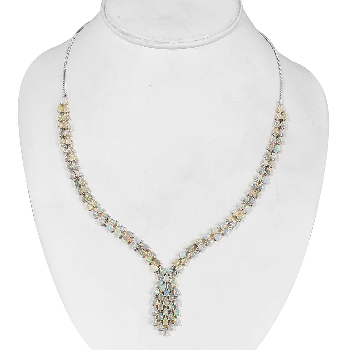 Ethiopian Welo Opal Necklace 18-20 Inches in Platinum Over Sterling Silver 22.05 Grams 16.40 ctw image number 2
