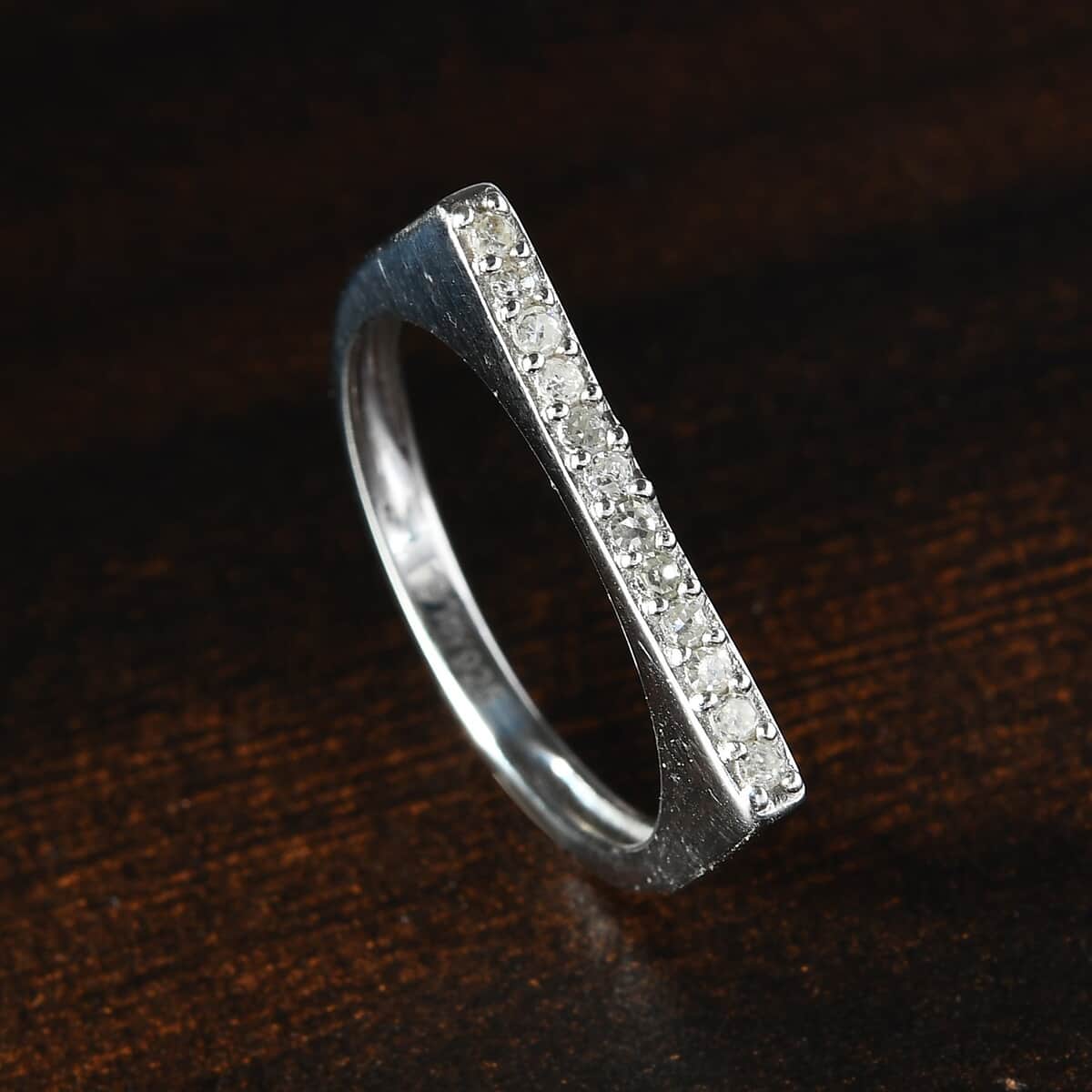 iamond Framed Band Ring in Platinum Over Sterling Silver (Size 7.0) 0.15 ctw image number 1