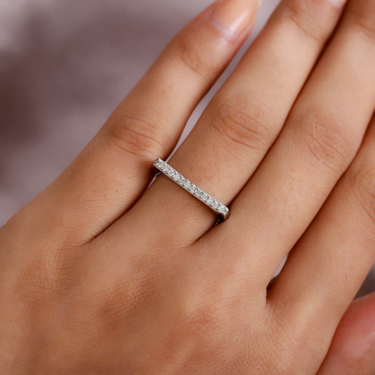 iamond Framed Band Ring in Platinum Over Sterling Silver (Size 7.0) 0.15 ctw image number 2