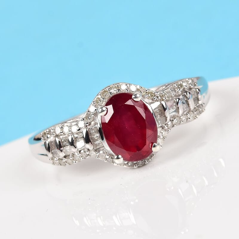 Niassa Ruby (FF) and Diamond 2.14 ctw Ring in Platinum Over Sterling Silver (Size 9.0)