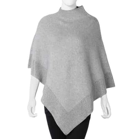 Gray Crystal Studded Border Poncho (One Size Fits Most, Acrylic) image number 0