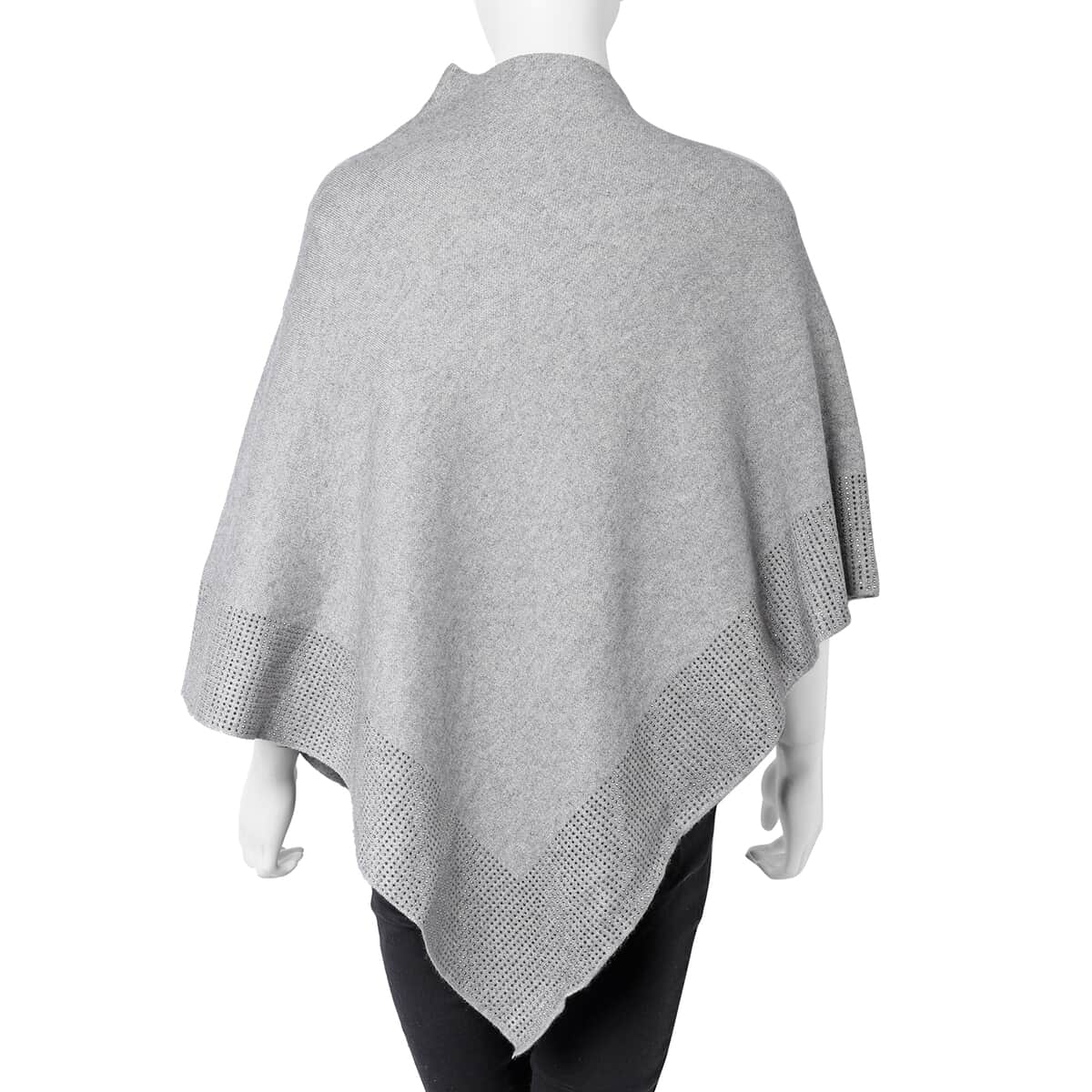 Gray Crystal Studded Border Poncho (One Size Fits Most, Acrylic) image number 1