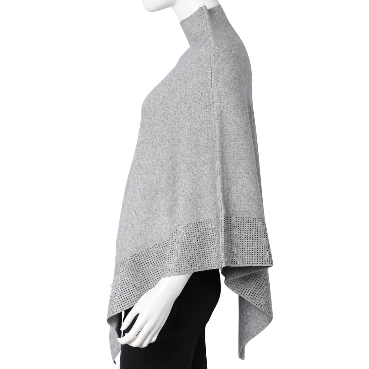 Gray Crystal Studded Border Poncho (One Size Fits Most, Acrylic) image number 2