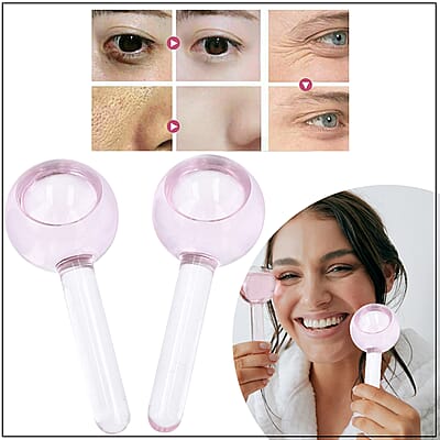 Set of 2 Pink Facial Massage Ice Globes
