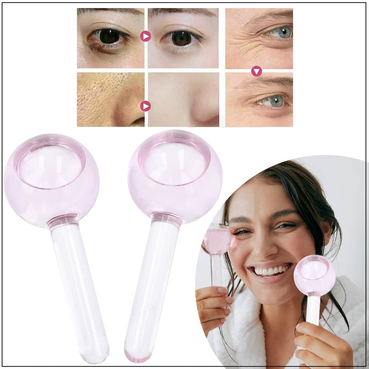 Set of 2 Pink Facial Massage Ice Globes image number 1