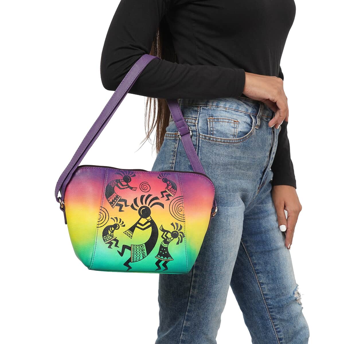 Santa Fe Style, SUKRITI Multicolor 100% Genuine Leather Kokopelli Crossbody Bag image number 1