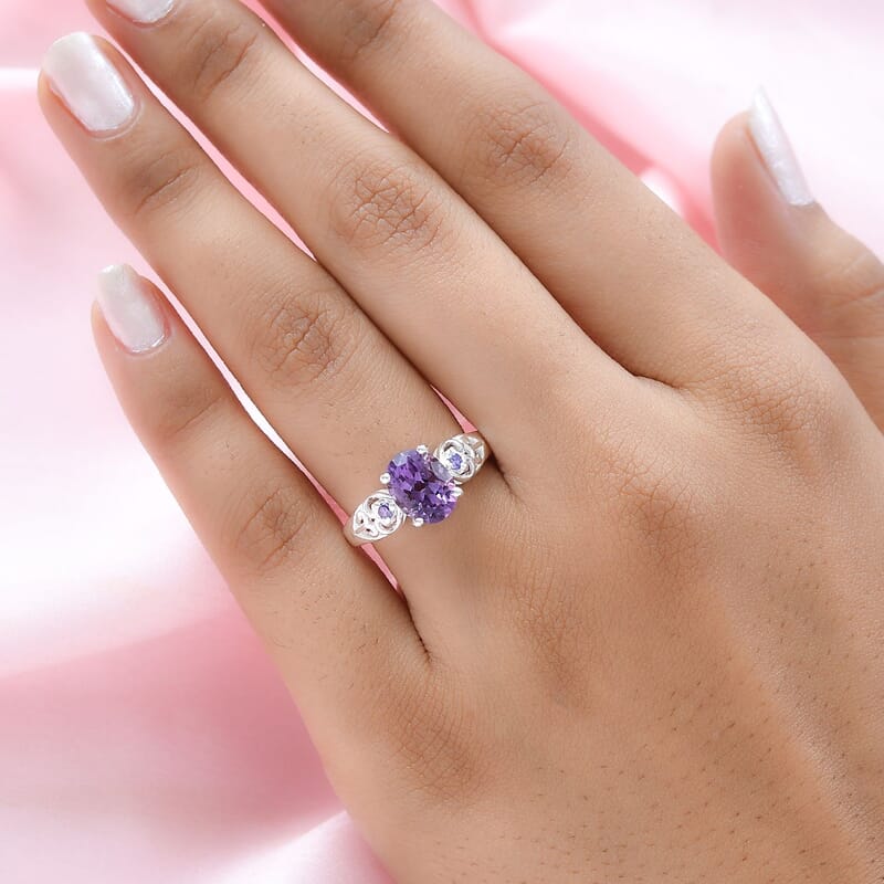 D'Joy Rose De France Amethyst and Simulated Purple Diamond 1.85 ctw Accent Ring, Heart Ring, Sterling Silver Ring, Birthday Gift (Size 11.0)