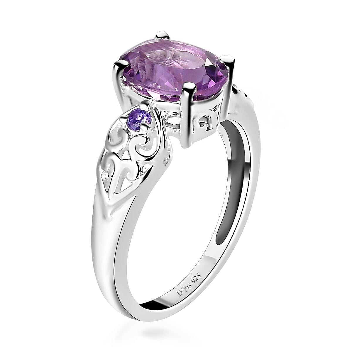 D'Joy Rose De France Amethyst and Simulated Purple Diamond 1.85 ctw Accent Ring, Heart Ring, Sterling Silver Ring, Birthday Gift (Size 11.0)