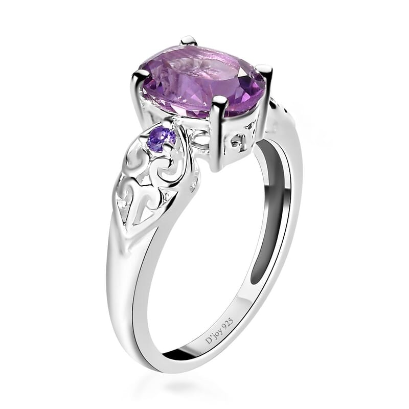 D'Joy Rose De France Amethyst and Simulated Purple Diamond 1.85 ctw Accent Ring, Heart Ring, Sterling Silver Ring, Birthday Gift (Size 11.0)