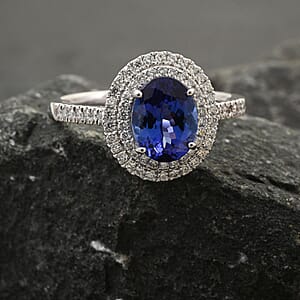 One Of A Kind Certified & Appraised Rhapsody 950 Platinum AAAA Tanzanite and E-F VS Diamond Double Halo Ring (Size 10.0) 6.13 Grams 2.60 ctw