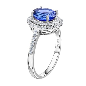 One Of A Kind Certified & Appraised Rhapsody 950 Platinum AAAA Tanzanite and E-F VS Diamond Double Halo Ring (Size 10.0) 6.13 Grams 2.60 ctw