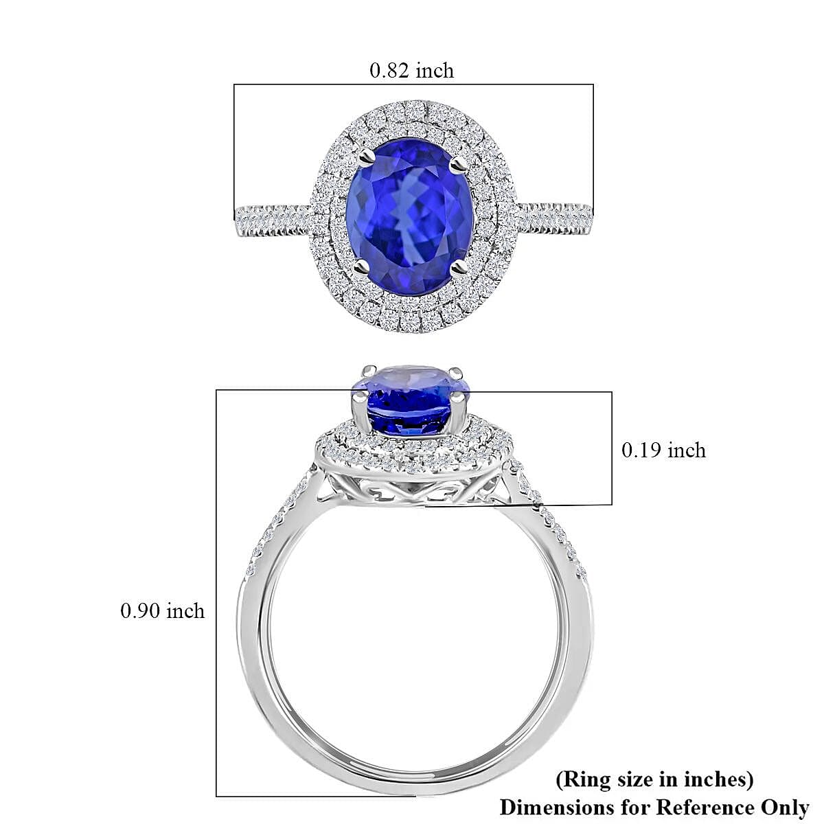 One Of A Kind Certified & Appraised Rhapsody 950 Platinum AAAA Tanzanite and E-F VS Diamond Double Halo Ring (Size 10.0) 6.13 Grams 2.60 ctw